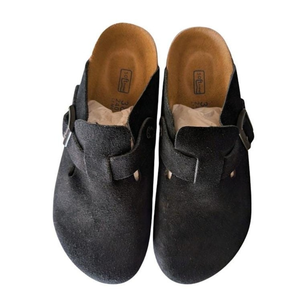 Birkenstock Boston BS Black Suede Soft Footbed Clogs‎ Mules Narrow Fit 38 NIB - Picture 8 of 10